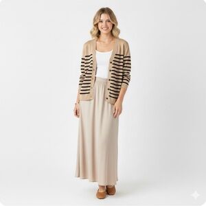 NWOT Pact Striped Organic Cotton Fine Knit Cardigan Minimalist Classic SZ M/L